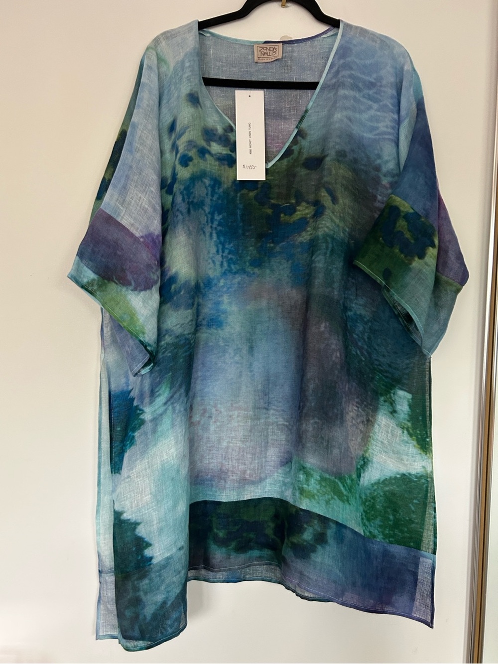 NWT! Zonda Nellis Linen Blue-Green Tunic OS